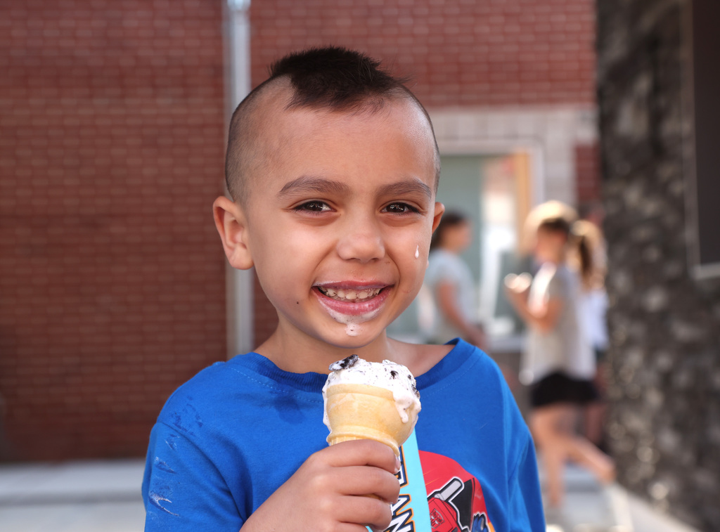 Students enjoying the ice cream social