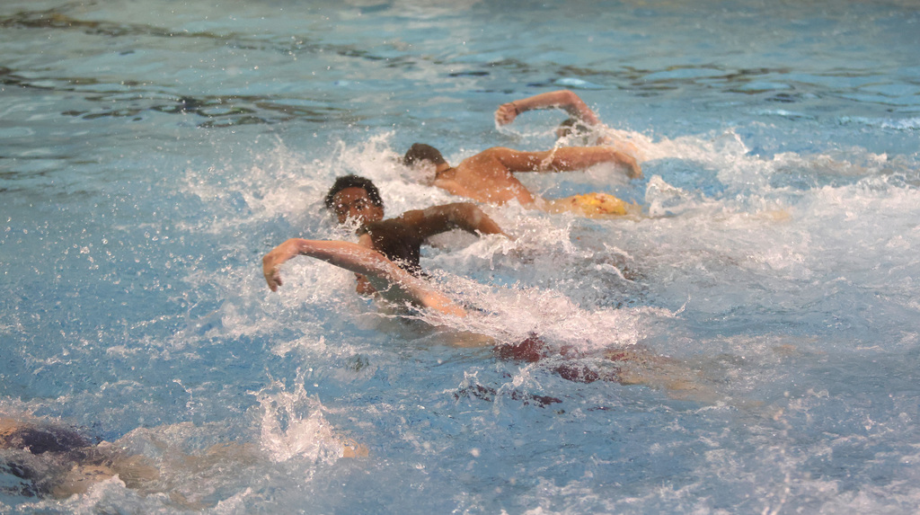 Students taking part in the triathlon 
