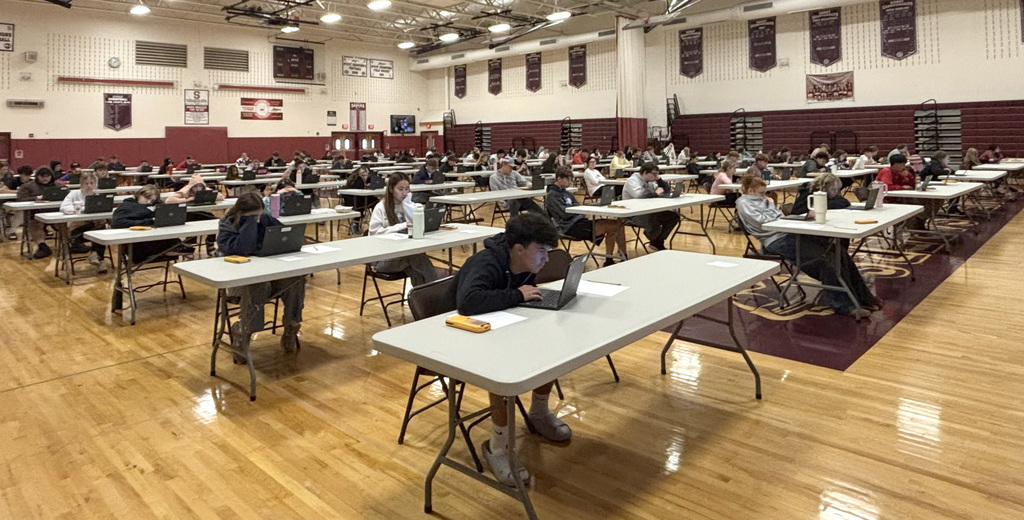 Students working on the online version of the PSAT earlier this week.