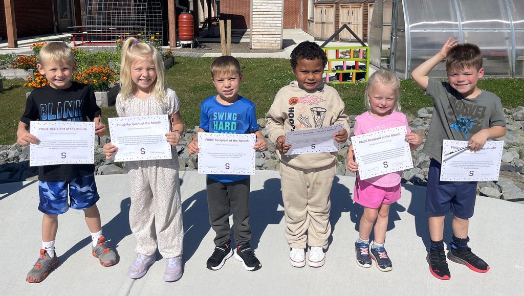 Kindergarten PRIDE award winners for September