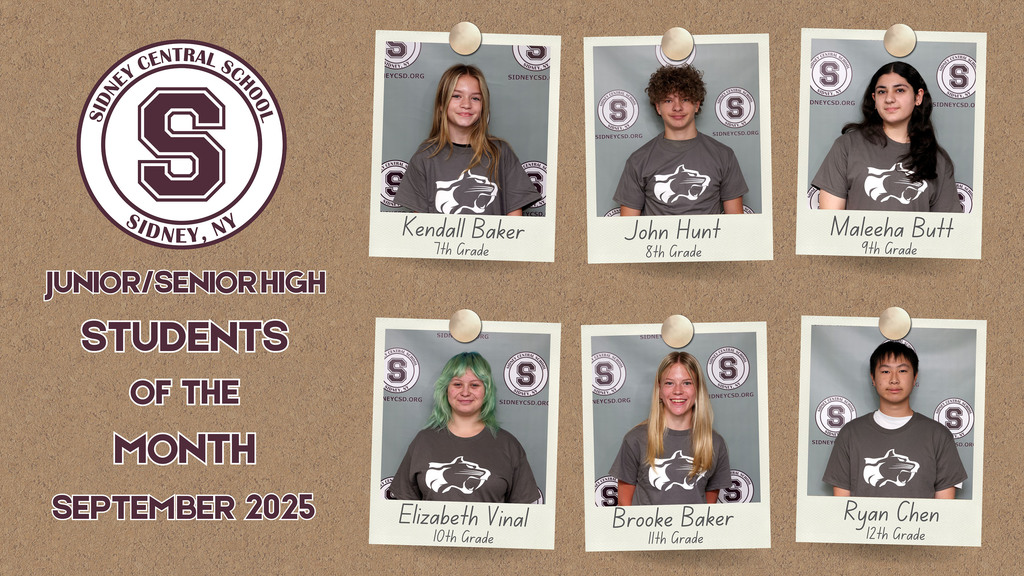Sidney CSD Jr/Sr HS students of the month for September 2025 graphic