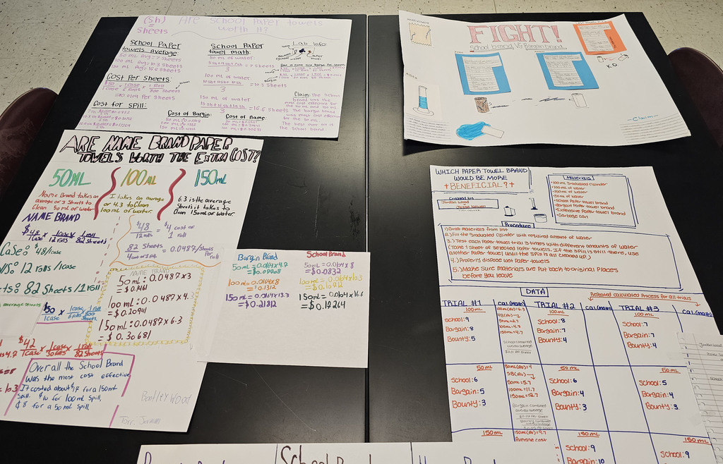 Students showing off their findings in physical science class.