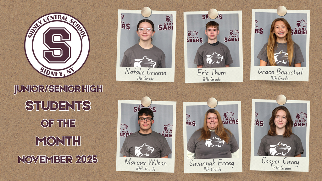 November Sidney CSD Jr/SR HS students of the mon th
