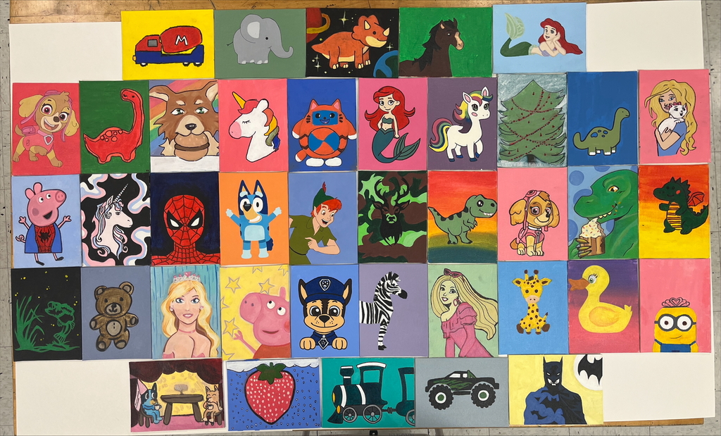 Artwork created by painting class students for UPK students.