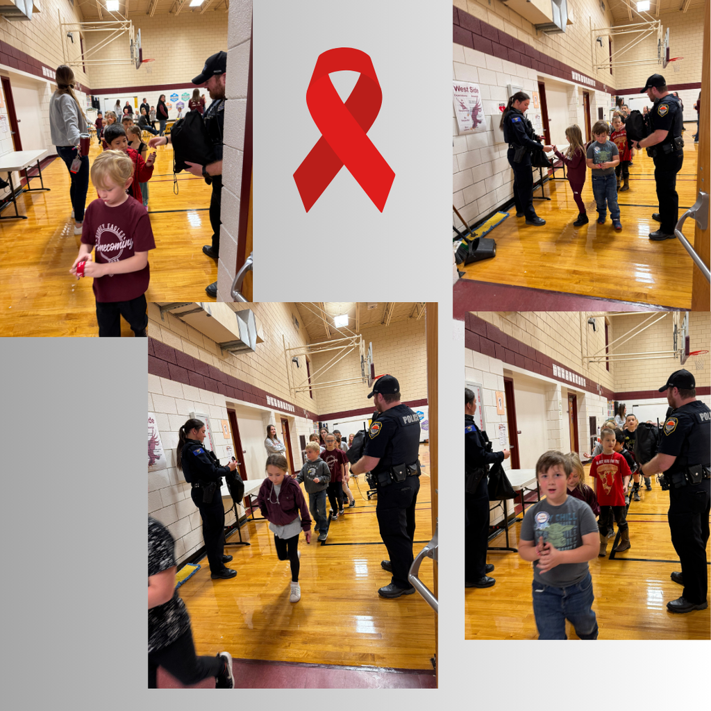 officers handing out keychains