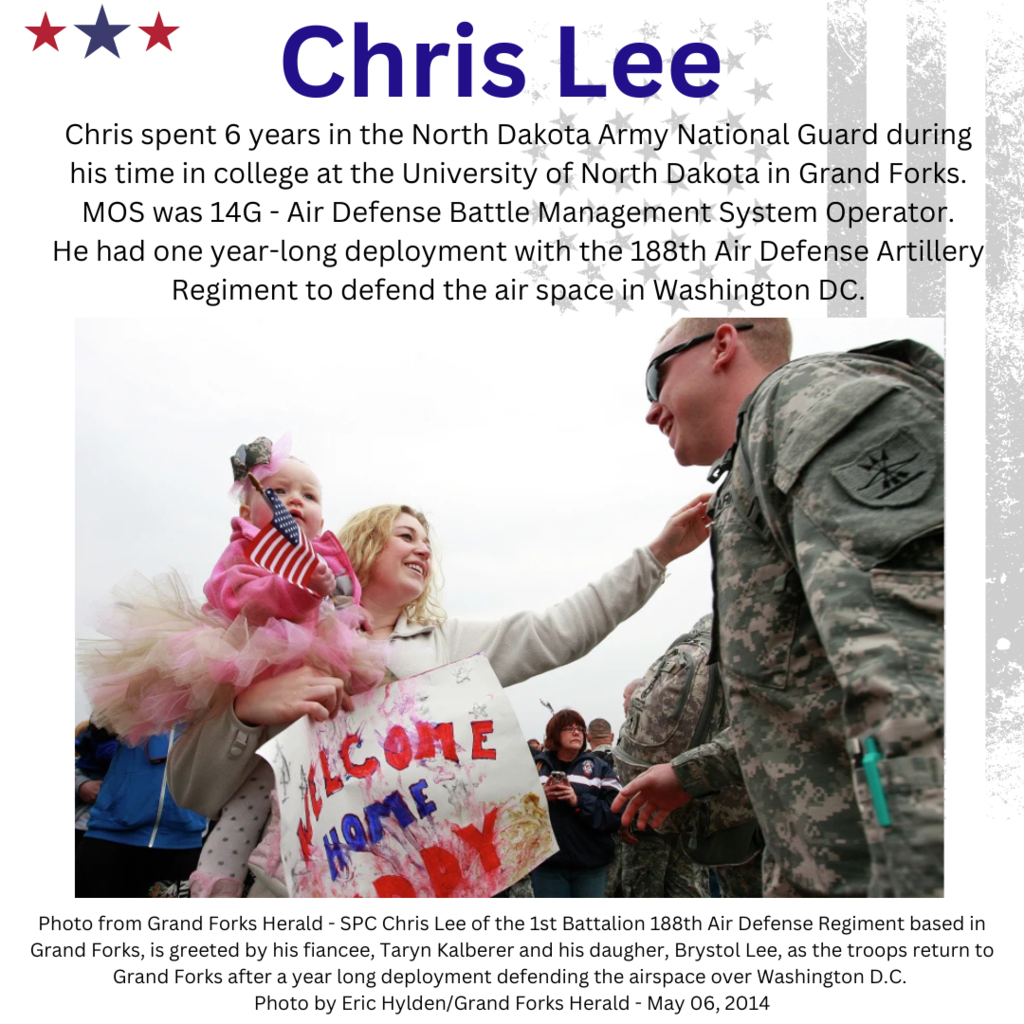 Chris Lee - spent 6 years in the North Dakota Army National Guard