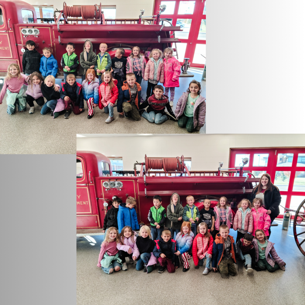 students in front of fire truck