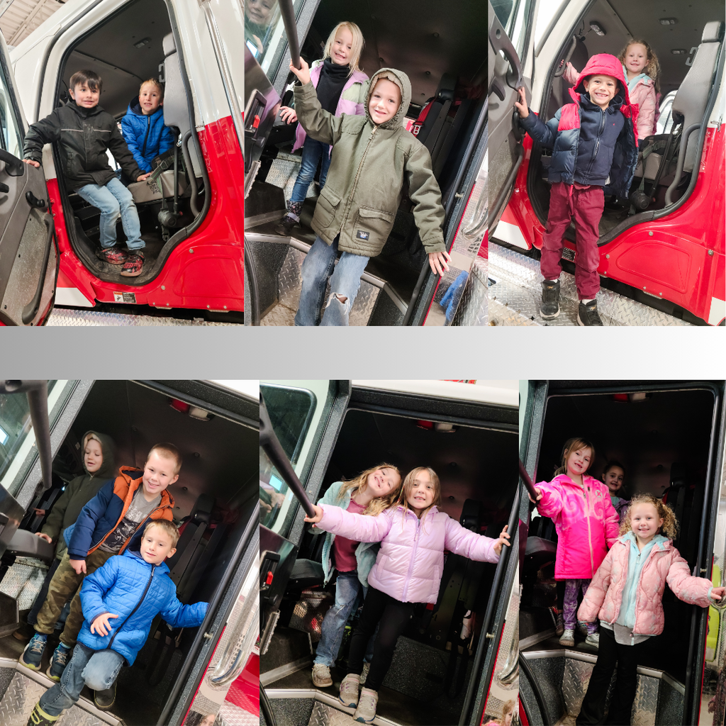 students coming out of fire truck