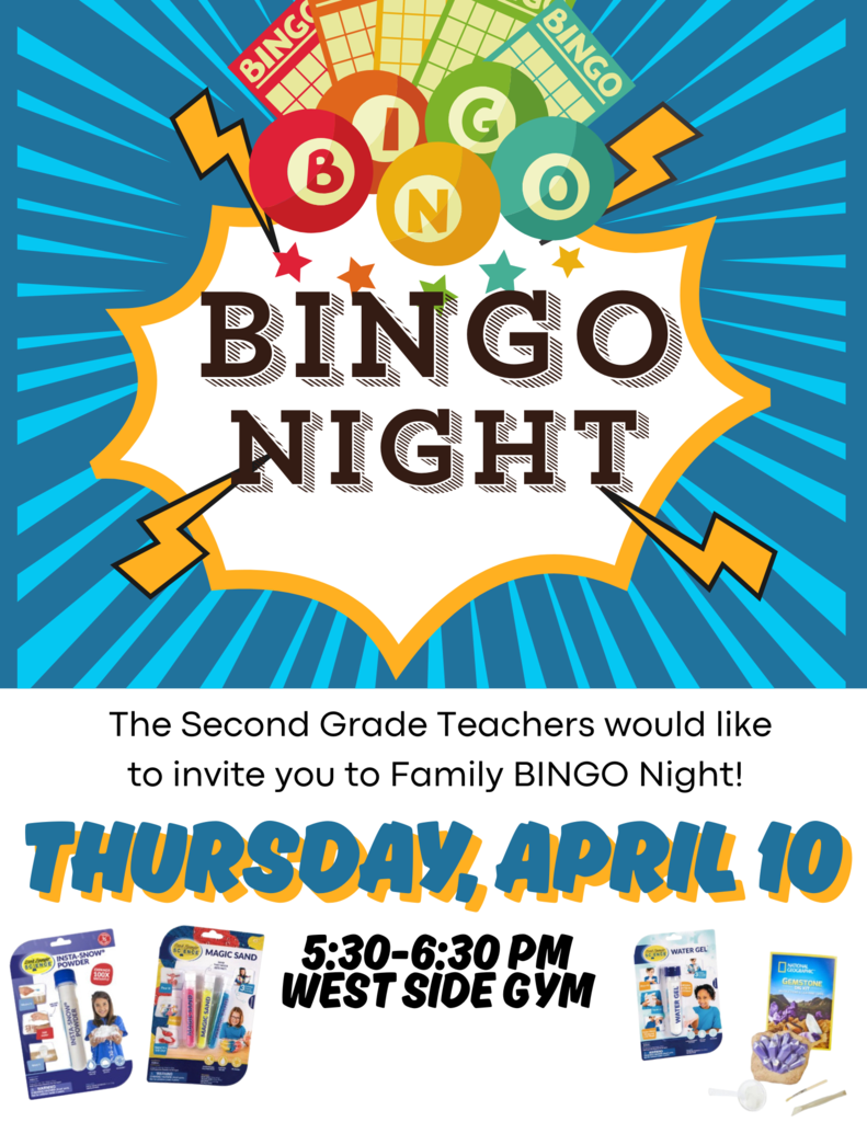 Bingo Night Thursday April 10th 5:30-6:30 PM @ West Side Gym