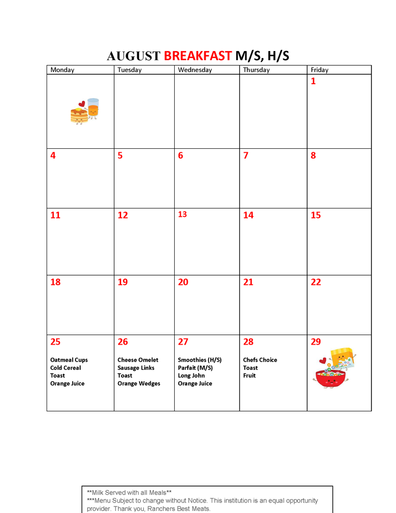 HS/MS August Breakfast