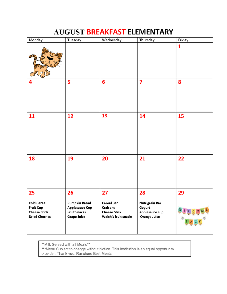 August Elementary Breakfast