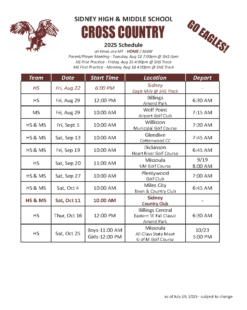 Fall Sports Schedules