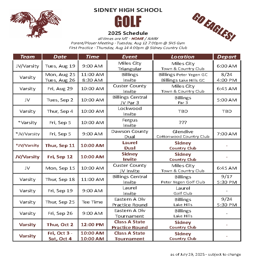 Fall Sports Schedules