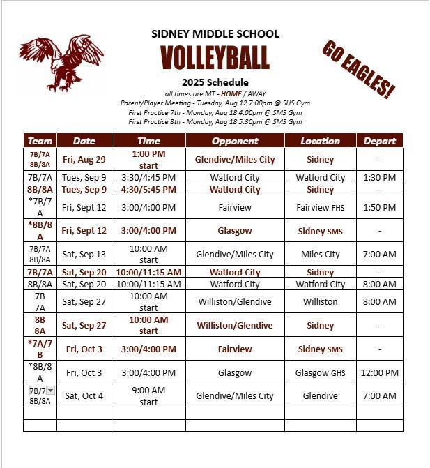 MS Volleyball Schedule