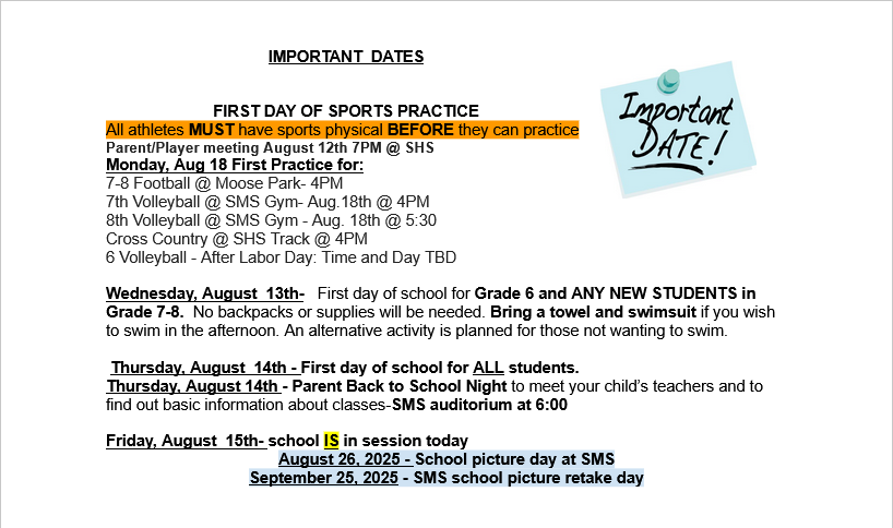 IMPORTANT DATES