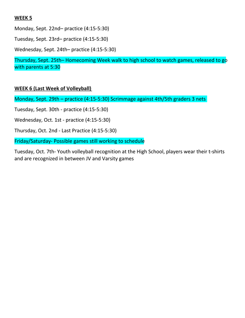 6th Grade volleyball schedule and information