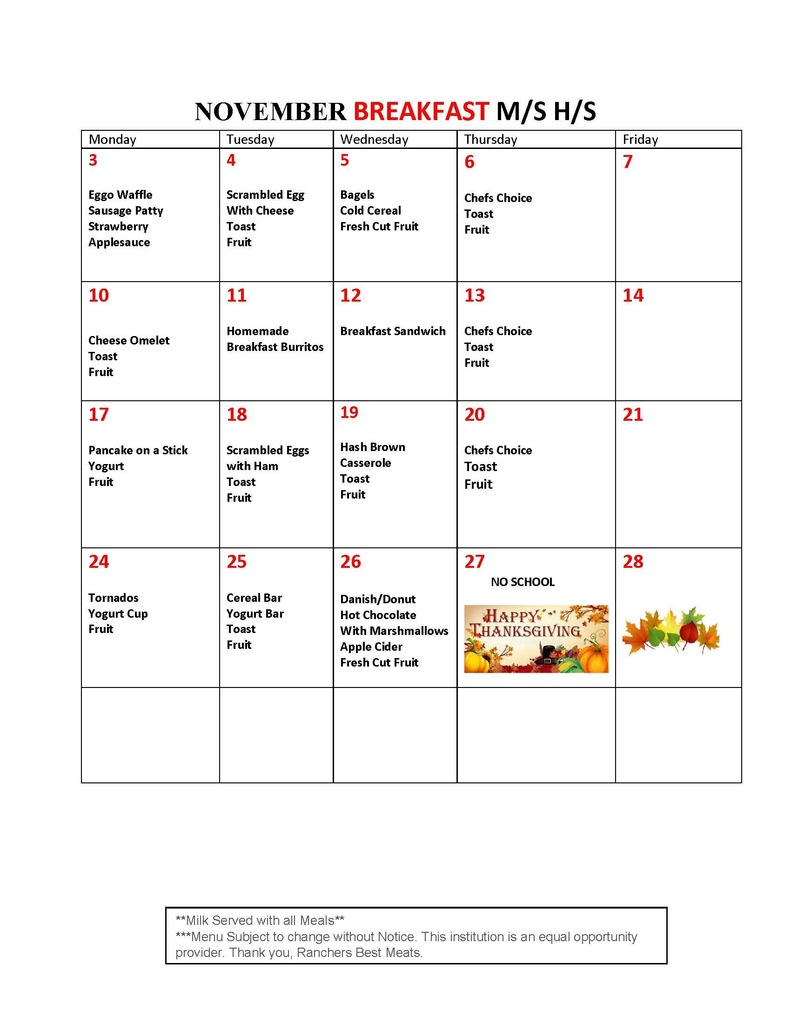 November MS/HS Breakfast