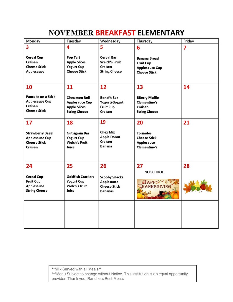 November Elem. Lunch