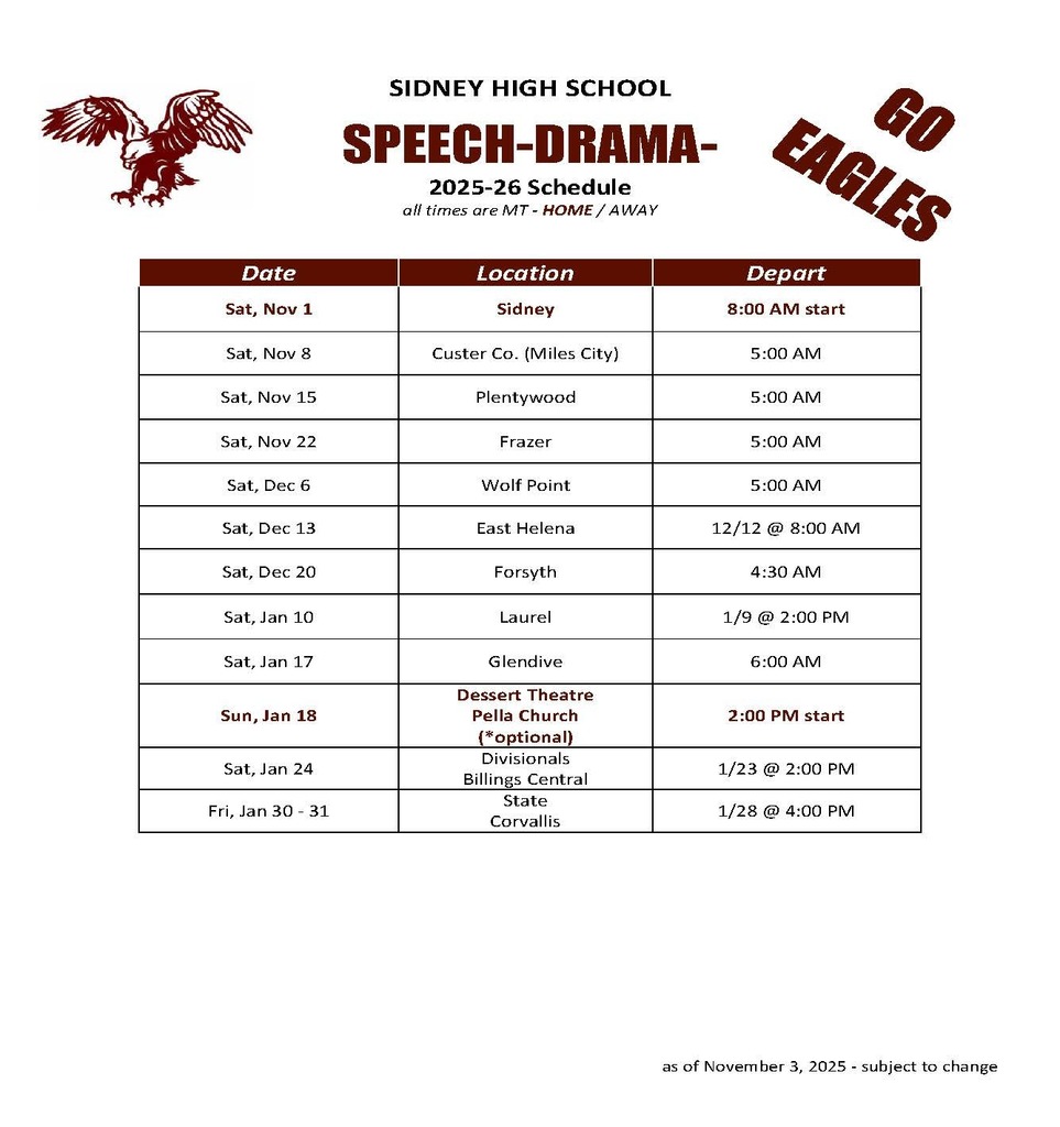 HS Speech/Drama/Debate Schedule