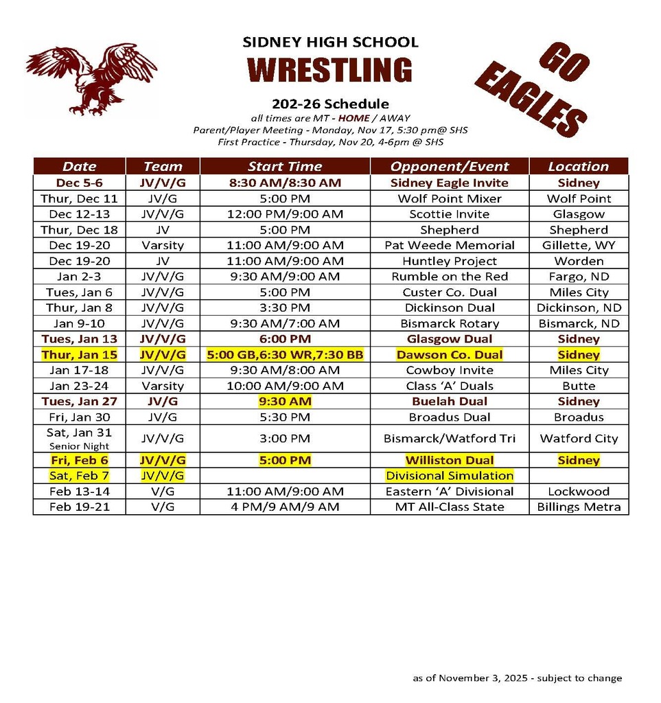 HS Wrestling Schedule