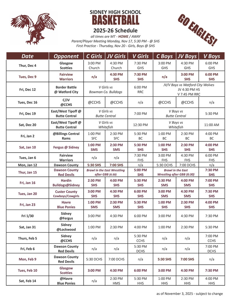 HS Basketball Schedule