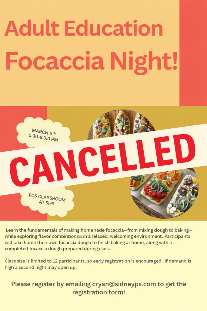Adult Education Focaccia Night (March6th) is cancelled