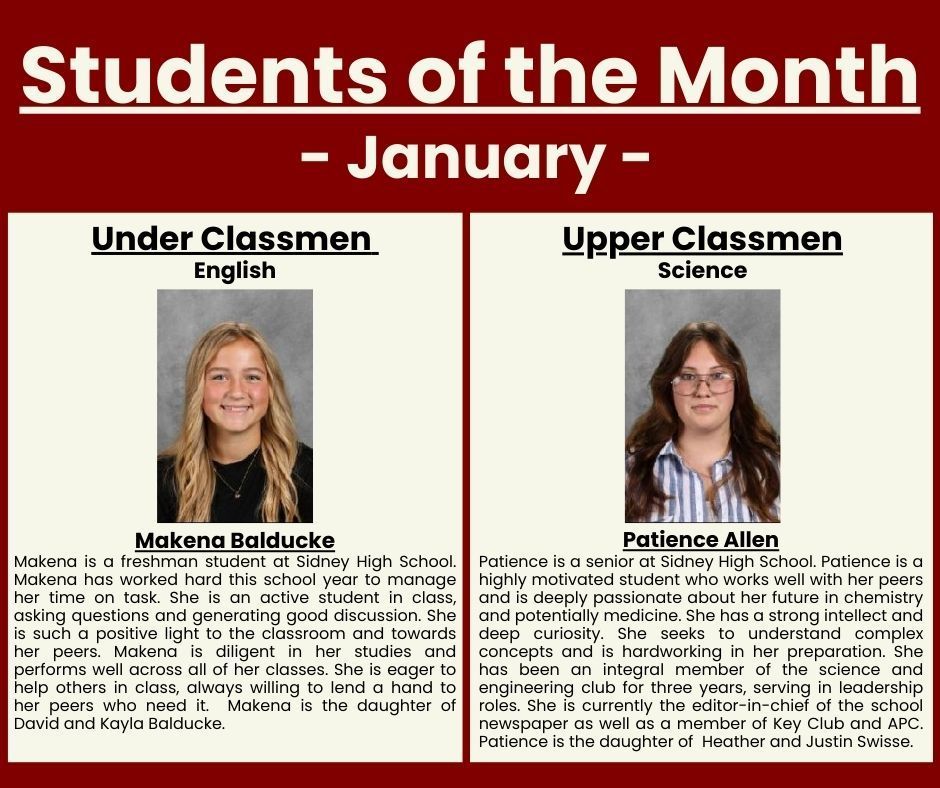 January Students of the Month. Makena Balducke & Patience Allen