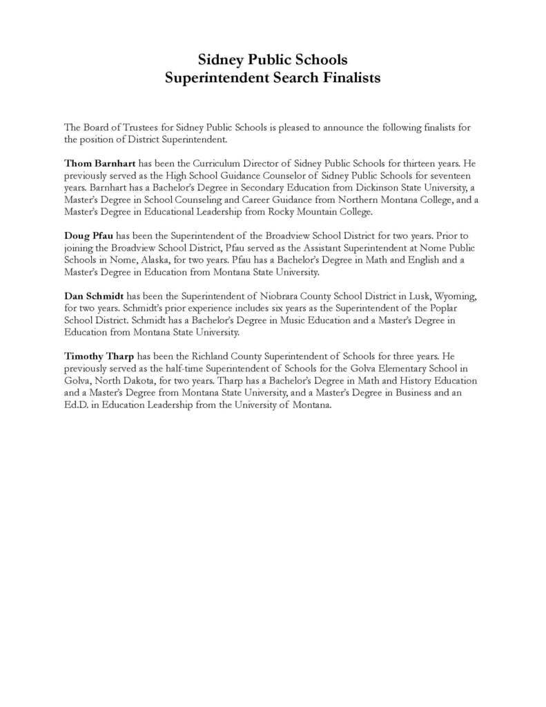 Superintendent candidate bios and schedule 