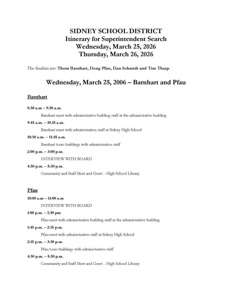 Superintendent candidate bios and schedule 