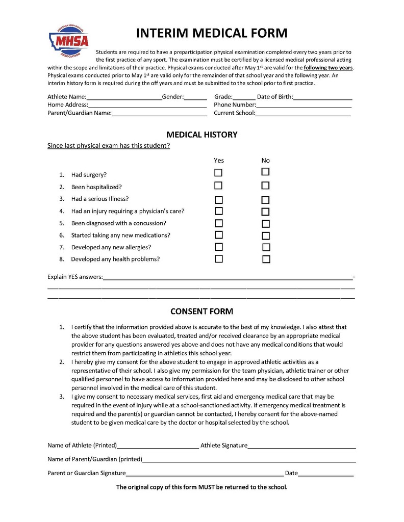 Interim Medical History Form