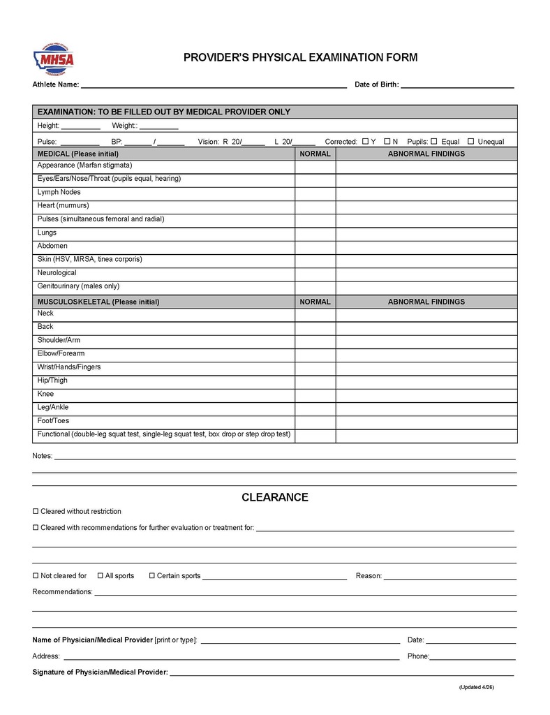 MHSA Pre-Participation Physical Exam Form - 4