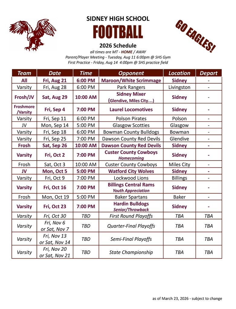 2026 HS Football Schedule