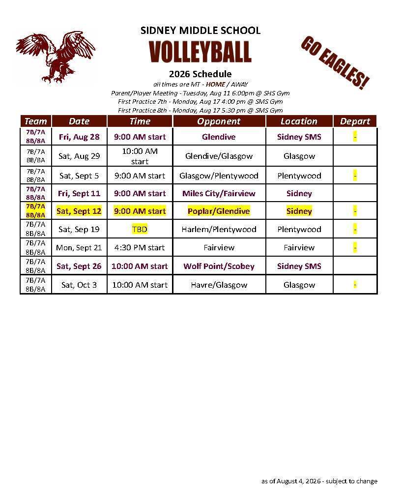 MS Vball Schedule