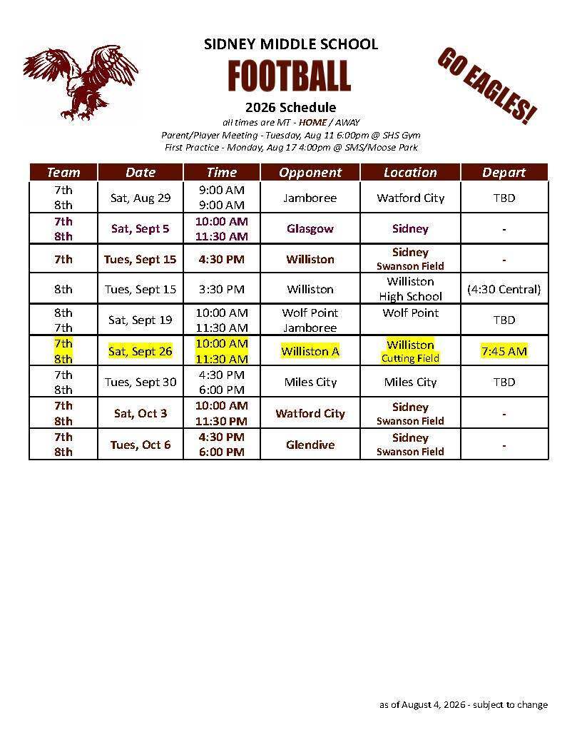 MS Fball Schedule