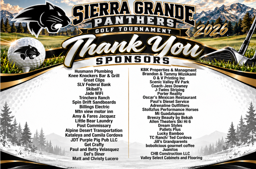 Sierra Grande hosted a golf tournament as a fundraiser. This image is a list of businesses and families that donated to our golf tournament. 