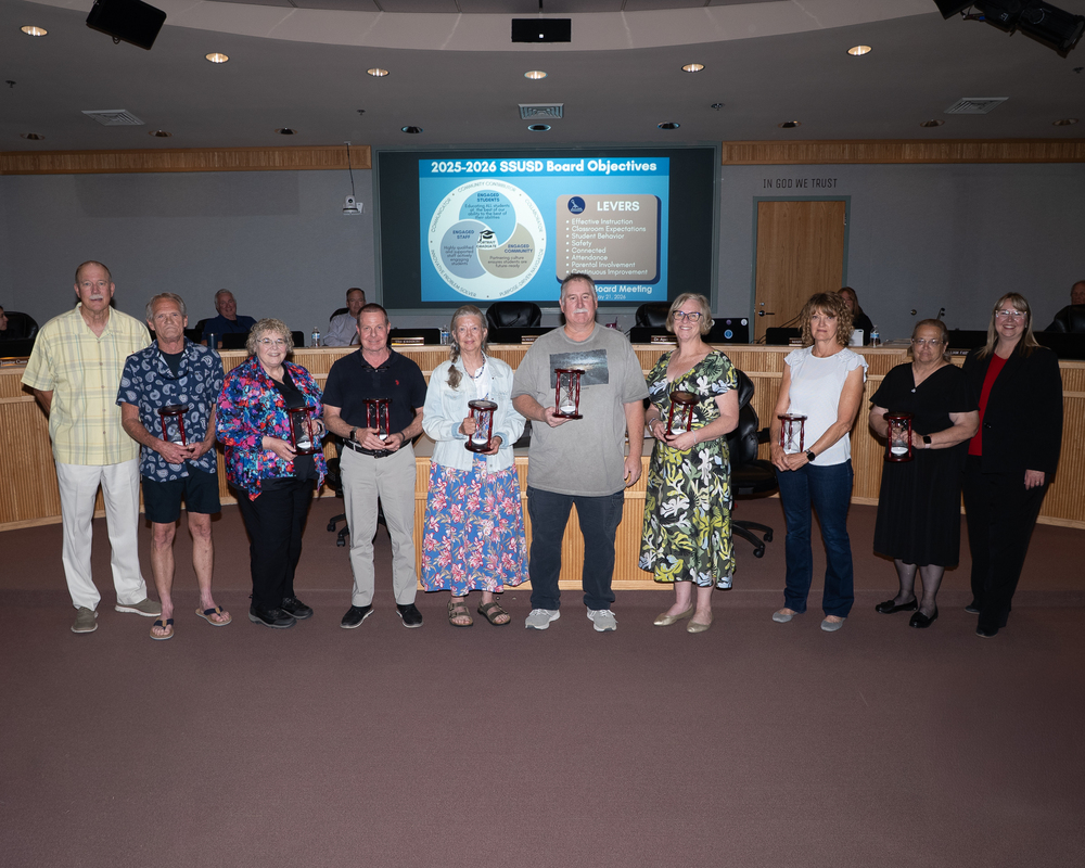 Retirees with President Campbell and Superintendent Moore