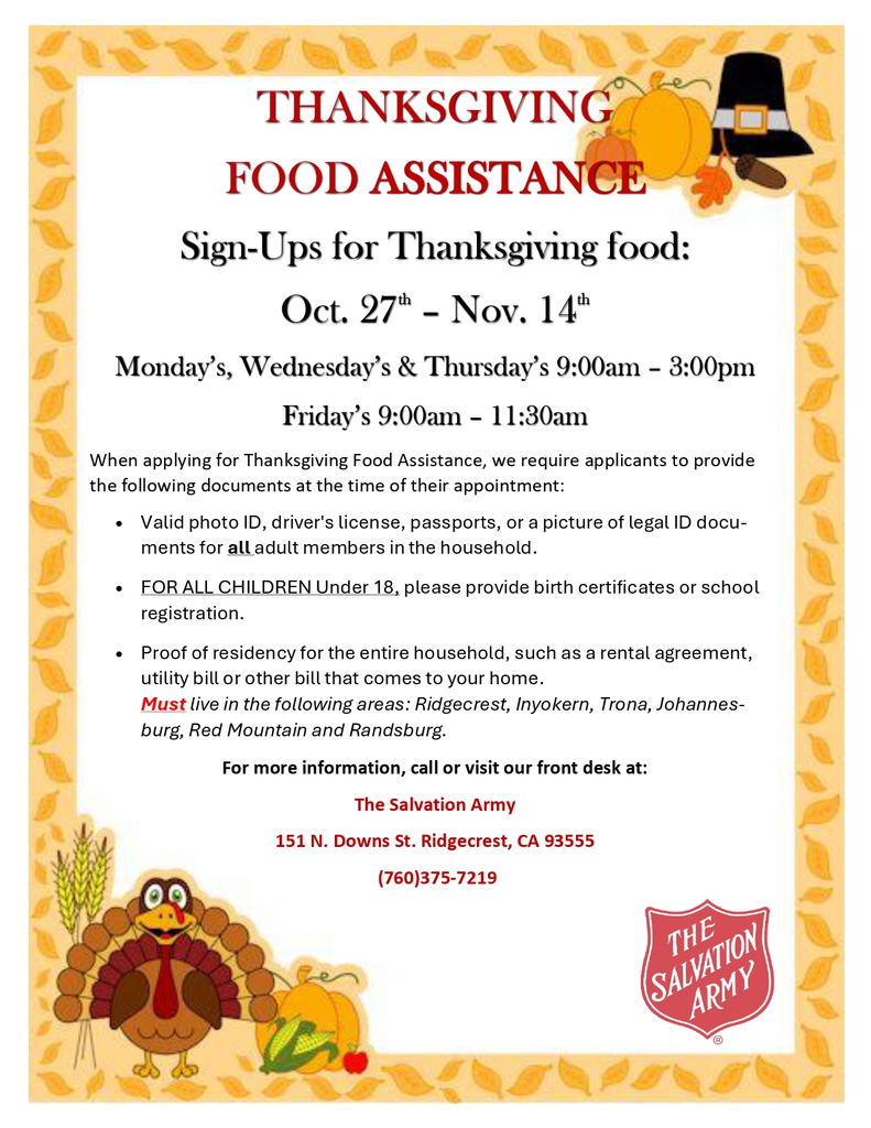 Thanksgiving Food Assistance Flier