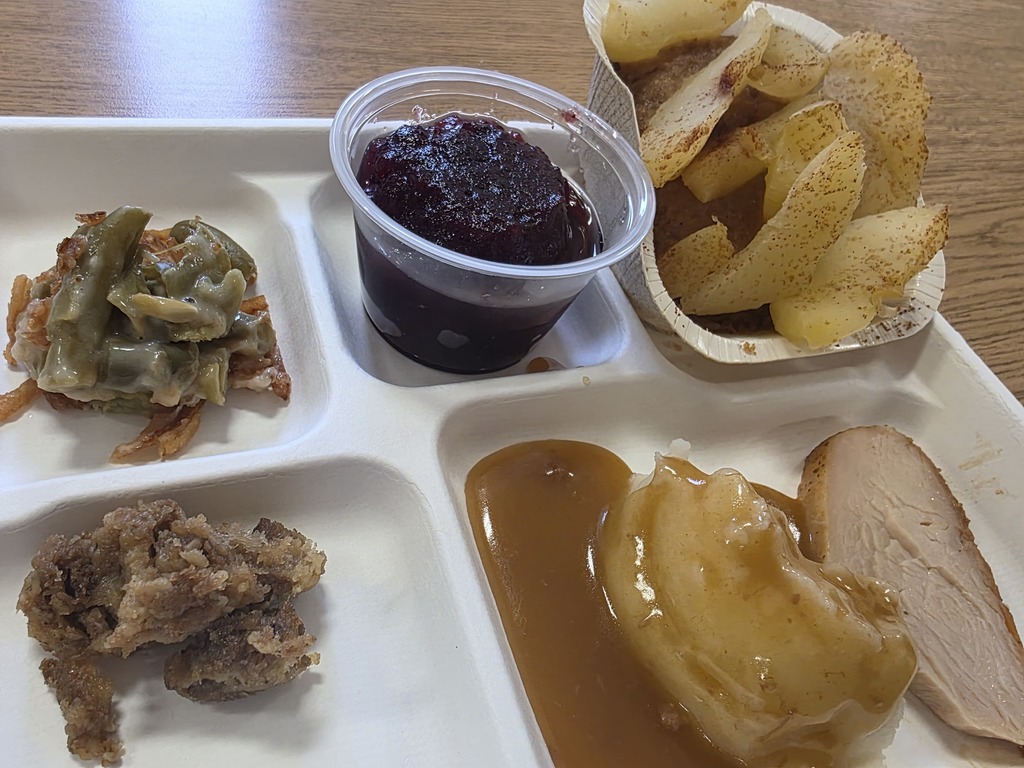 Vieweg made yummy green bean casserole, bread stuffing and apple cake!