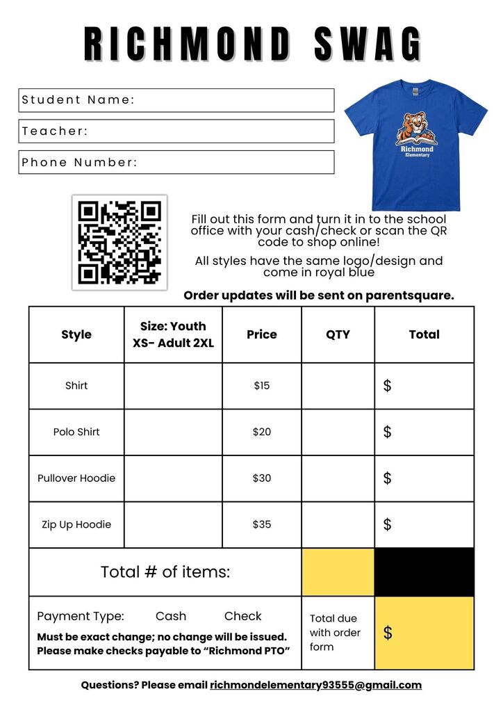 Richmond Swag order form