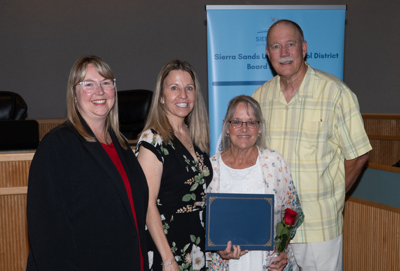 Sue Hess with Ann Lusher, Superintendent Moore, and President Campbell