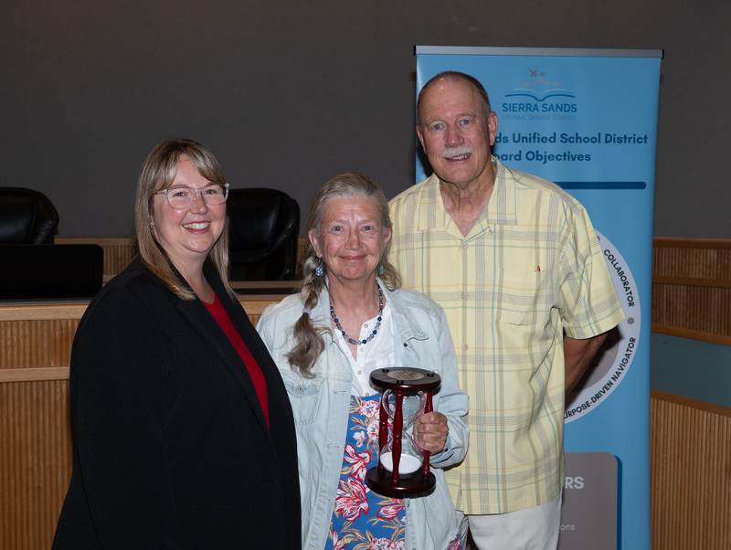 Marcia Didtler with Superintendent Moore and President Campbell