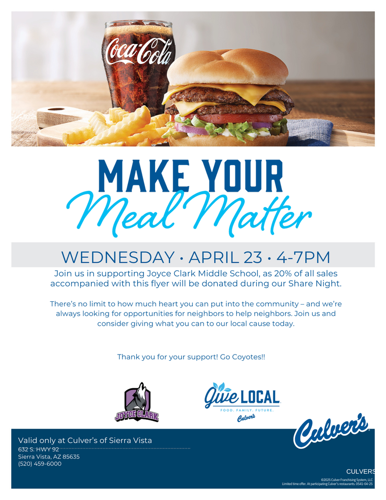 JCMS PTSO Culvers Fundraiser
