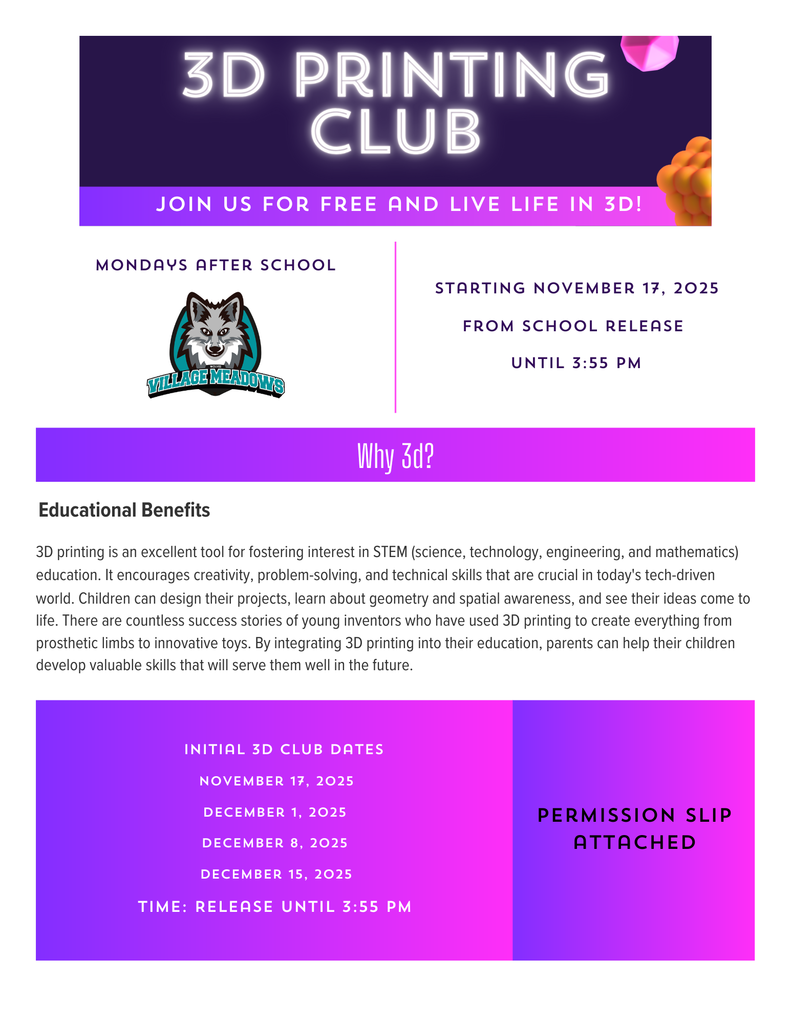 NEW 3D Printing Club for 5th and 6th grades!