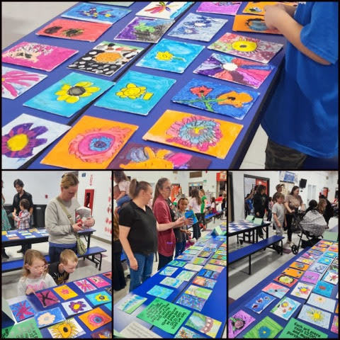 Art pieces that students created for the art gallery