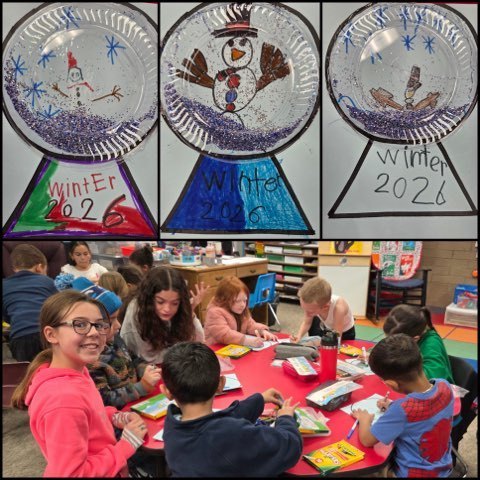 StuCo and Kinder working on building snow globes.