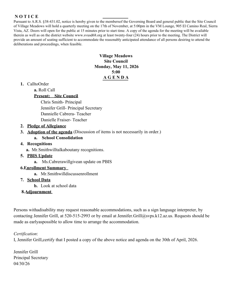 Site council agenda