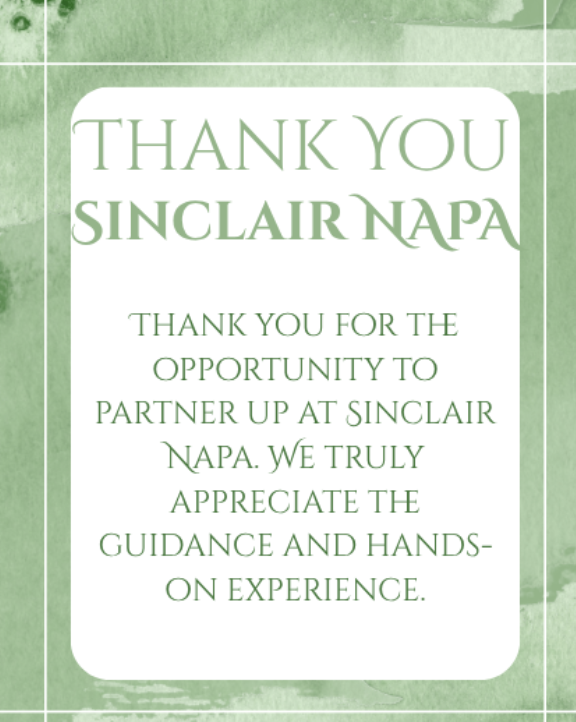 Thank you Sinclair Napa