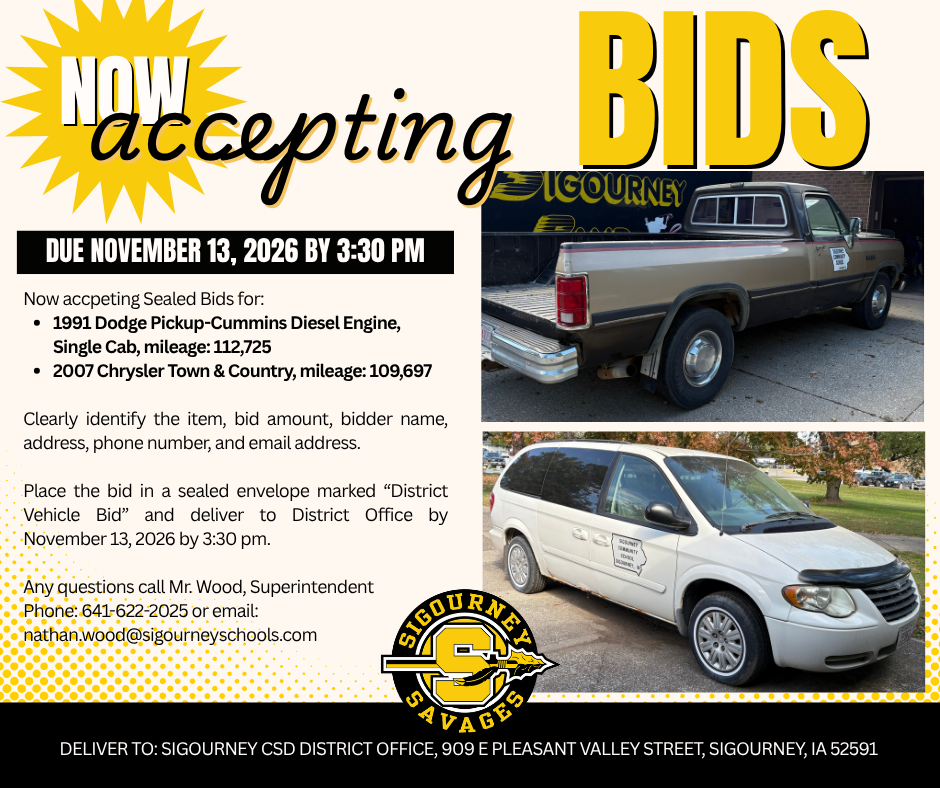 Seal Bids Ad for District Vehicles