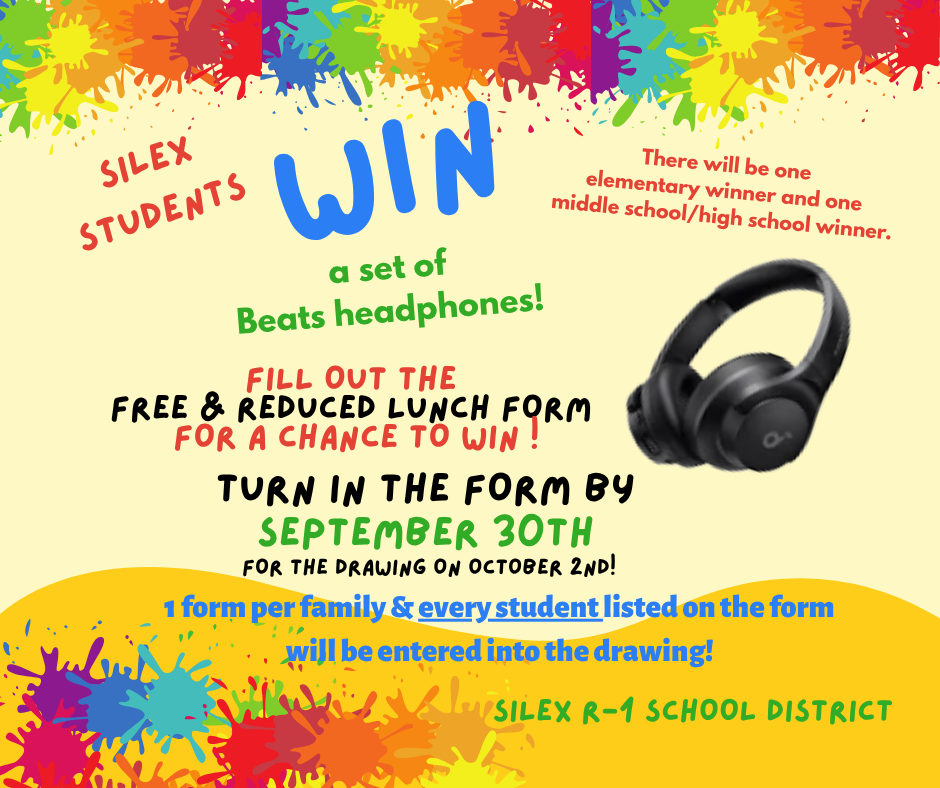 Turn in the free and reduced lunch form by September 30th for a chance to win!