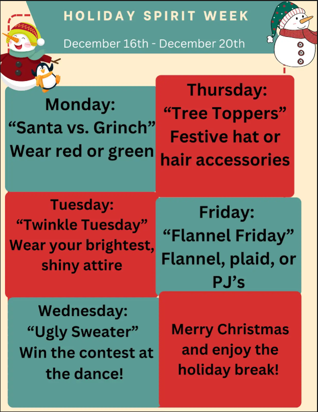 holiday spirit week dress up days